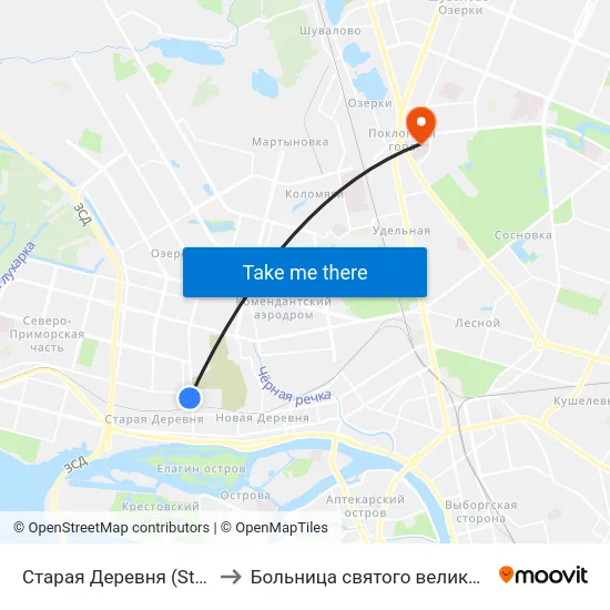 Старая Деревня (Staraya Derevnya) to Больница святого великомученика Георгия map