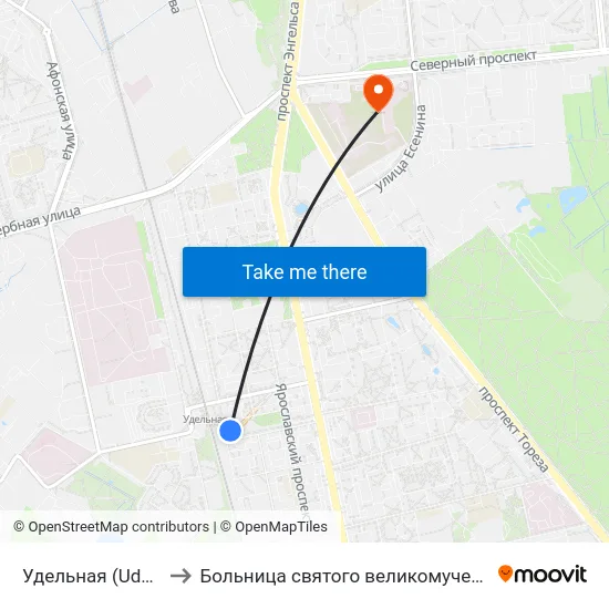 Удельная (Udel'Naya) to Больница святого великомученика Георгия map