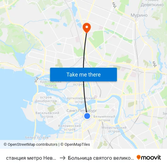 станция метро Невский Проспект to Больница святого великомученика Георгия map