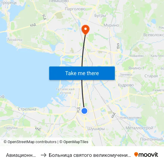 Авиационная Ул. to Больница святого великомученика Георгия map
