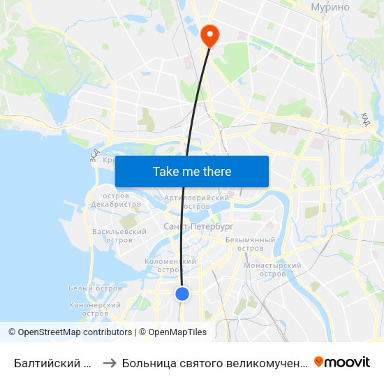 Балтийский Вокзал to Больница святого великомученика Георгия map