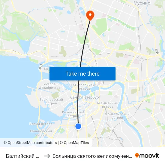 Балтийский Вокзал to Больница святого великомученика Георгия map