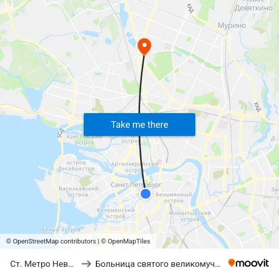 Ст. Метро Невский Пр. to Больница святого великомученика Георгия map