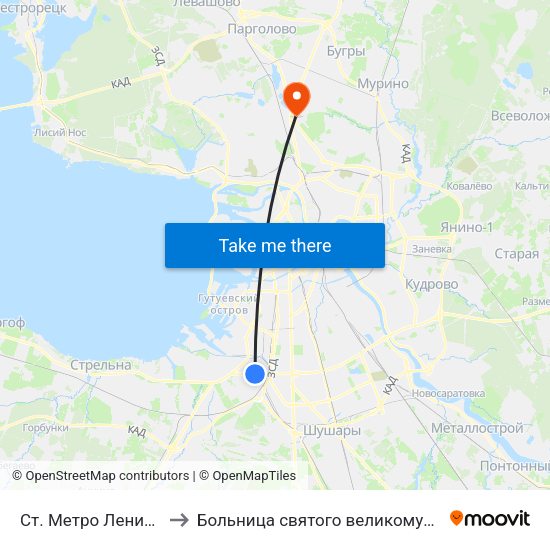 Ст. Метро Ленинский Пр. to Больница святого великомученика Георгия map