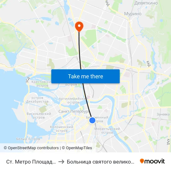 Ст. Метро Площадь Восстания to Больница святого великомученика Георгия map
