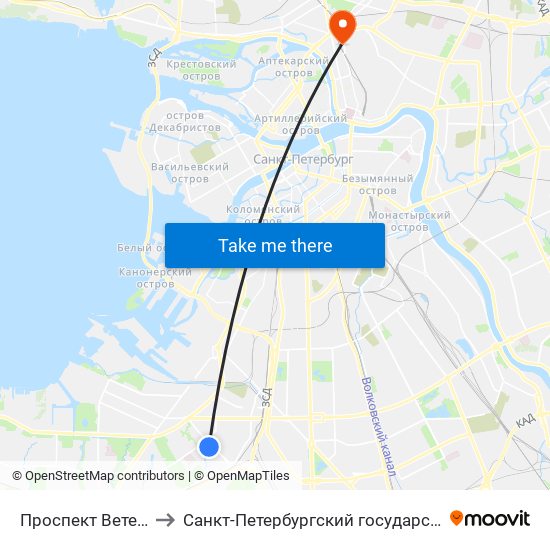 Проспект Ветеранов (Prospekt Veteranov) to Санкт-Петербургский государственный педиатрический медицинский университет map