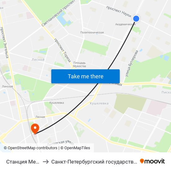 Станция Метро «Академическая» to Санкт-Петербургский государственный педиатрический медицинский университет map