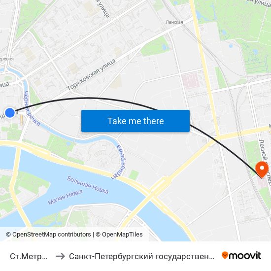 Ст.Метро Чёрная Речка to Санкт-Петербургский государственный педиатрический медицинский университет map