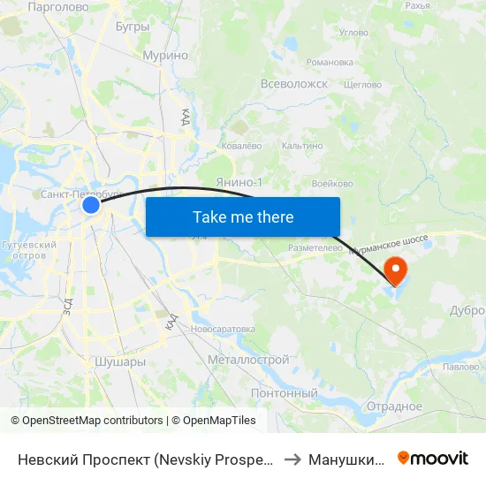 Невский Проспект (Nevskiy Prospekt) to Манушкино map