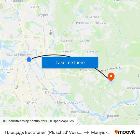 Площадь Восстания (Ploschad' Vosstaniya) to Манушкино map