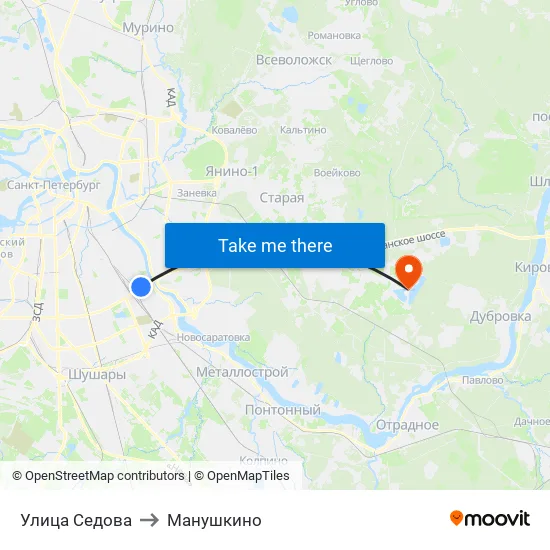 Улица Седова to Манушкино map