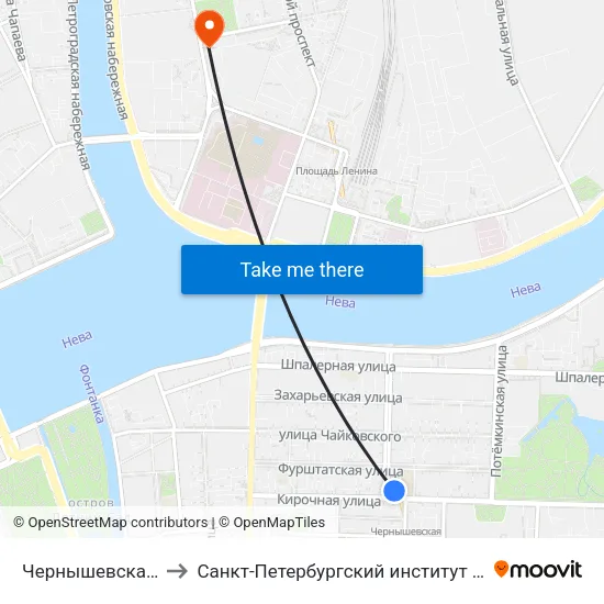 Чернышевская (Chernyshevskaya) to Санкт-Петербургский институт усовершенствования врачей-экспертов map