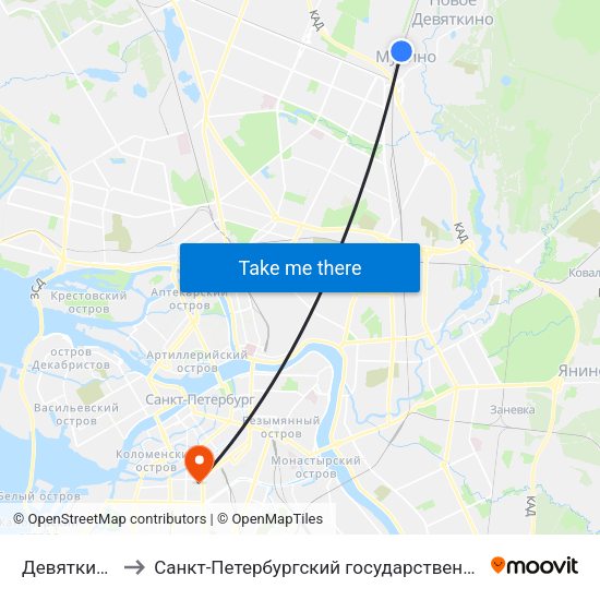 Девяткино (Devyatkino) to Санкт-Петербургский государственный архитектурно-строительный университет map
