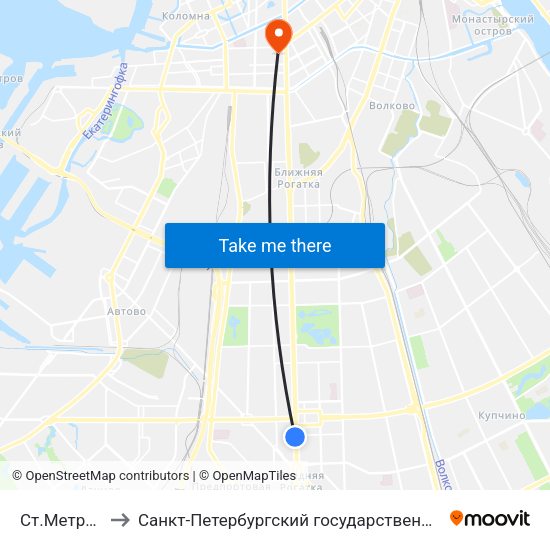 Ст.Метро Московская to Санкт-Петербургский государственный архитектурно-строительный университет map