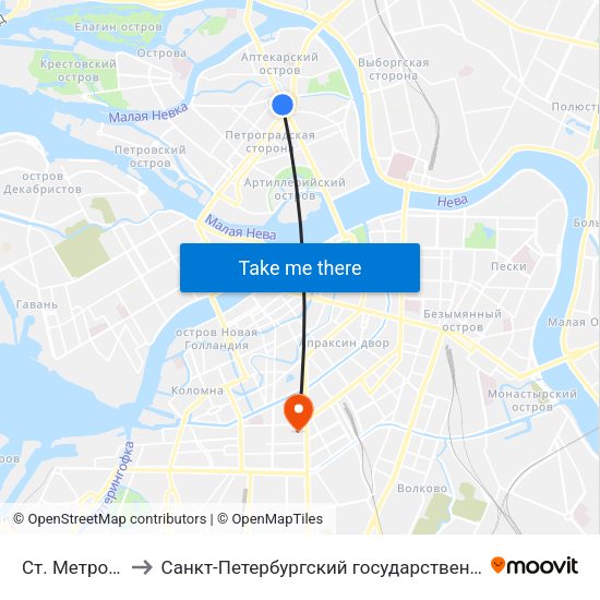 Ст. Метро Петроградская to Санкт-Петербургский государственный архитектурно-строительный университет map