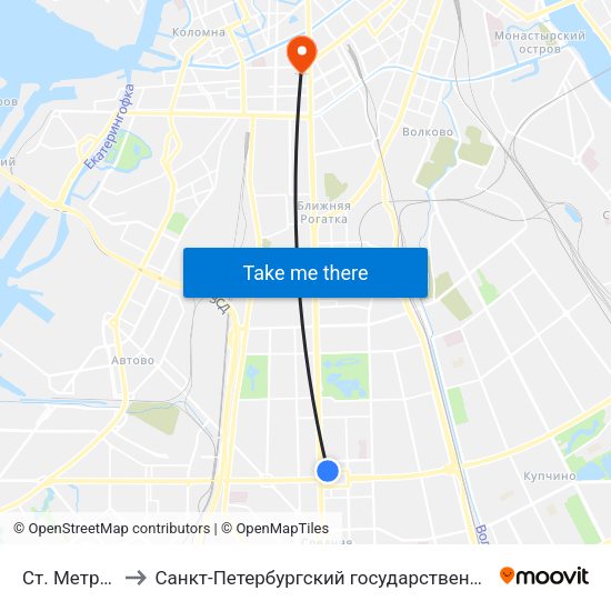 Ст. Метро Московская to Санкт-Петербургский государственный архитектурно-строительный университет map