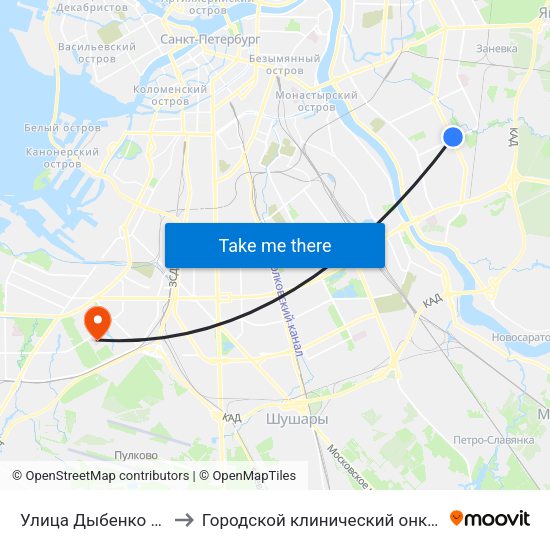 Улица Дыбенко (Ulitsa Dybenko) to Городской клинический онкологический диспансер map
