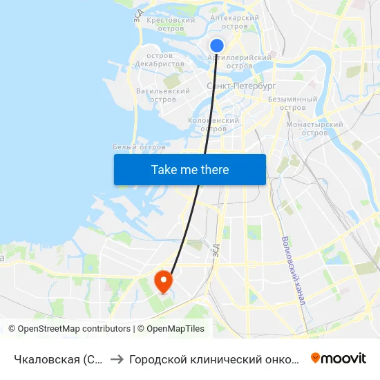 Чкаловская (Chkalovskaya) to Городской клинический онкологический диспансер map