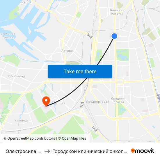 Электросила (Elektrosila) to Городской клинический онкологический диспансер map