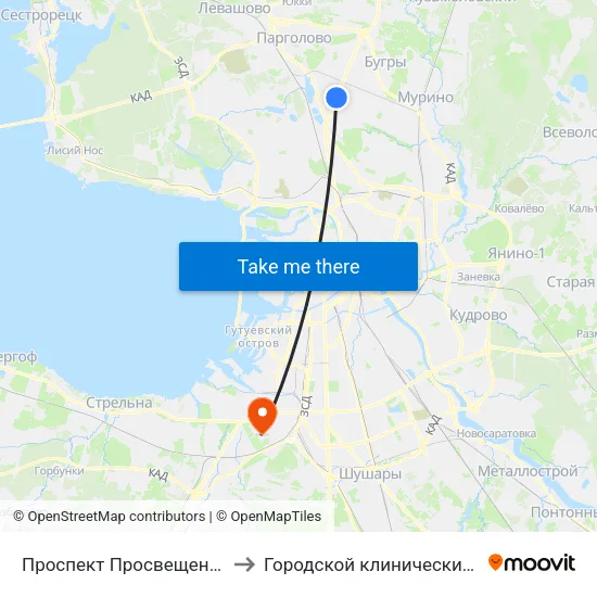 Проспект Просвещения (Prospekt Prosveschenya) to Городской клинический онкологический диспансер map
