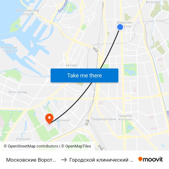 Московские Ворота (Moskovskiye Vorota) to Городской клинический онкологический диспансер map