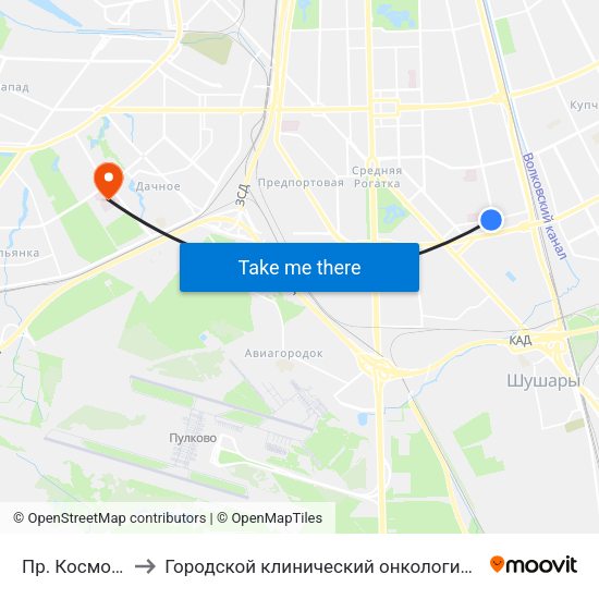 Пр. Космонавтов to Городской клинический онкологический диспансер map