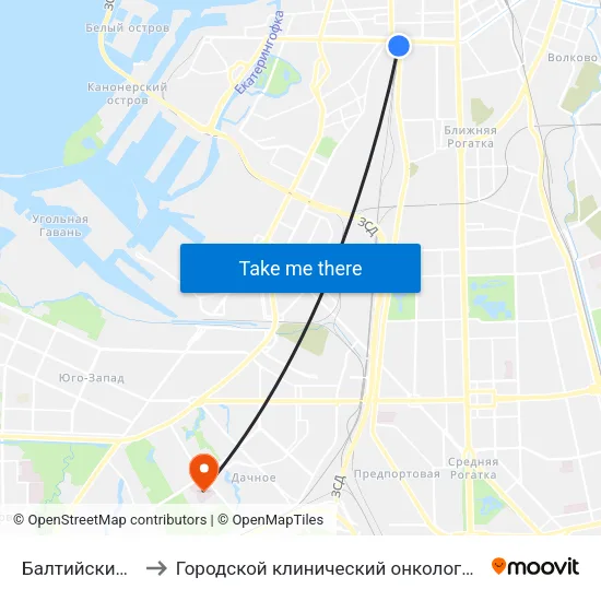 Балтийский Вокзал to Городской клинический онкологический диспансер map