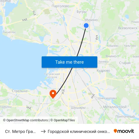Ст. Метро Гражданский Пр. to Городской клинический онкологический диспансер map