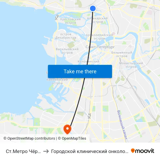 Ст.Метро Чёрная Речка to Городской клинический онкологический диспансер map