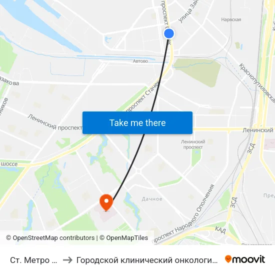 Ст. Метро Автово to Городской клинический онкологический диспансер map