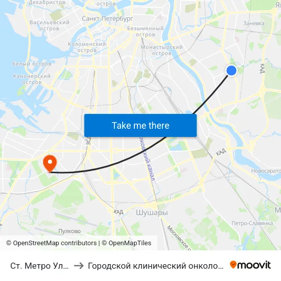 Ст. Метро Ул.Дыбенко to Городской клинический онкологический диспансер map