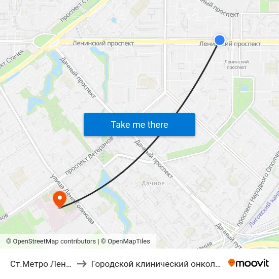 Ст.Метро Ленинский Пр. to Городской клинический онкологический диспансер map