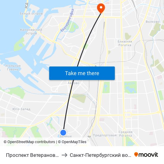 Проспект Ветеранов (Prospekt Veteranov) to Санкт-Петербургский военно-морской институт map