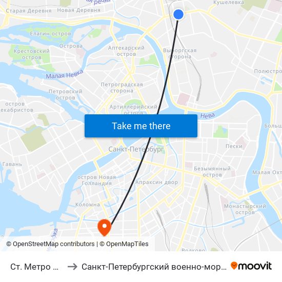 Ст. Метро Лесная to Санкт-Петербургский военно-морской институт map