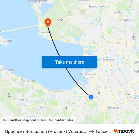 Проспект Ветеранов (Prospekt Veteranov) to Горская map