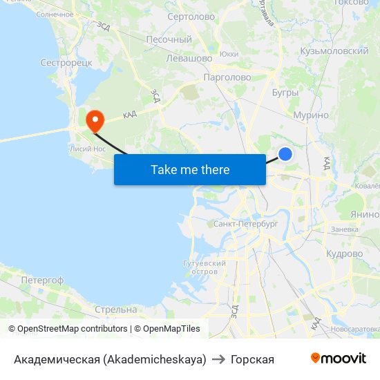 Академическая (Akademicheskaya) to Горская map