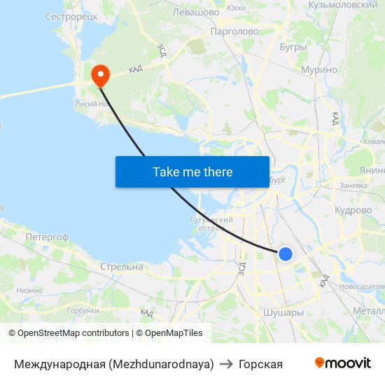 Международная (Mezhdunarodnaya) to Горская map