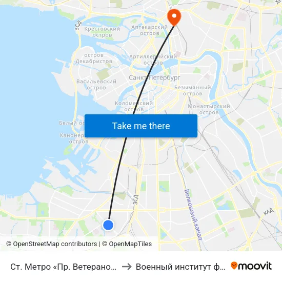 Ст. Метро «Пр. Ветеранов» / Бульвар Новаторов to Военный институт физической культуры map