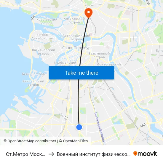 Ст.Метро Московская to Военный институт физической культуры map