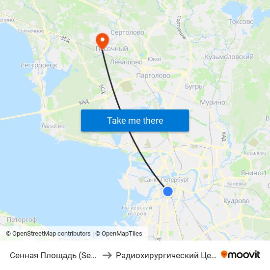 Сенная Площадь (Sennaya Ploschad') to Радиохирургический Центр ""Гамма-Нож"" map