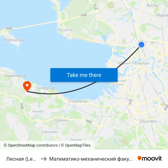 Лесная (Lesnaya) to Математико-механический факультет СПбГУ map