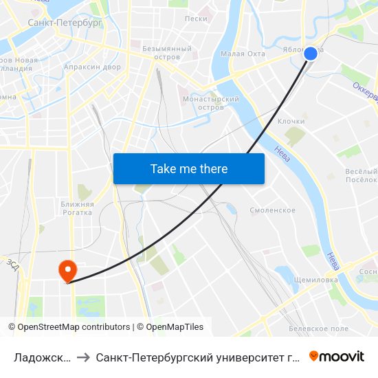 Ладожская (Ladozhskaya) to Санкт-Петербургский университет государственной противопожарной службы МЧС России map