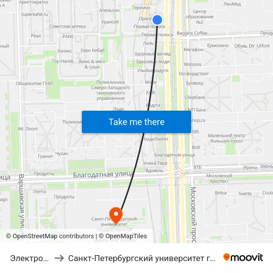 Электросила (Elektrosila) to Санкт-Петербургский университет государственной противопожарной службы МЧС России map
