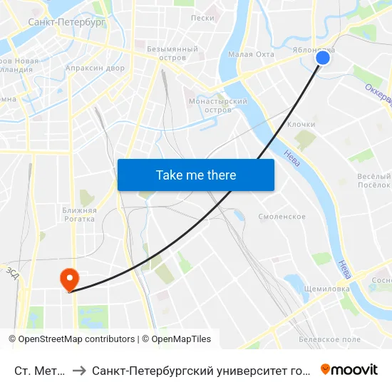 Ст. Метро Ладожская to Санкт-Петербургский университет государственной противопожарной службы МЧС России map