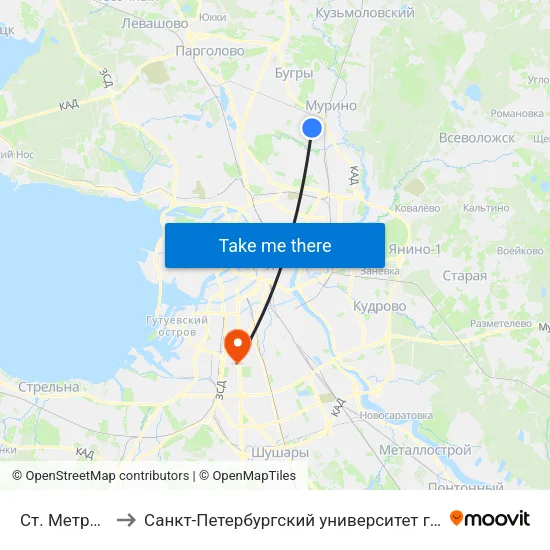 Ст. Метро Гражданский Пр. to Санкт-Петербургский университет государственной противопожарной службы МЧС России map