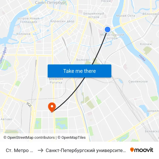 Ст. Метро Площадь Ал. Невского to Санкт-Петербургский университет государственной противопожарной службы МЧС России map