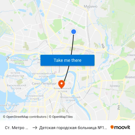 Ст. Метро Академическая to Детская городская больница №19 имени Карла Андреевича Раухфуса map