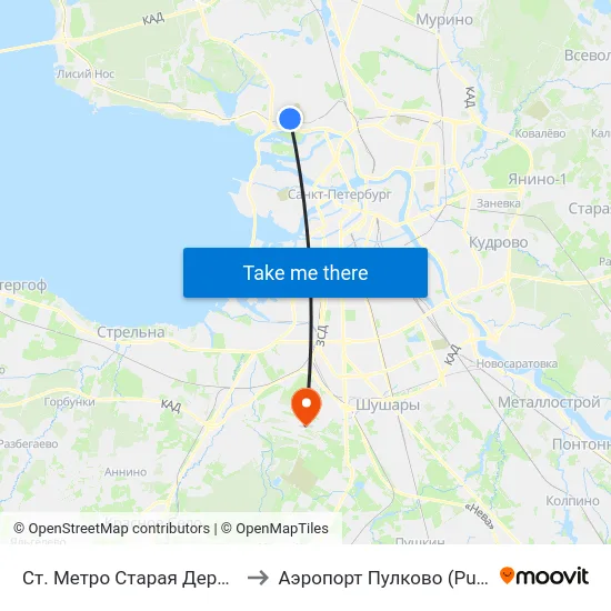 Ст. Метро Старая Деревня Посадка to Аэропорт Пулково (Pulkovo Airport) map