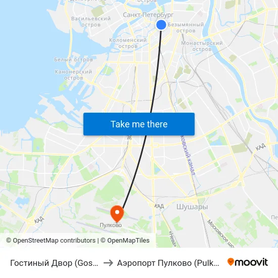 Гостиный Двор (Gostiny Dvor) to Аэропорт Пулково (Pulkovo Airport) map