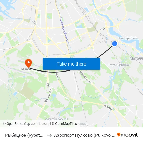 Рыбацкое (Rybatskoye) to Аэропорт Пулково (Pulkovo Airport) map